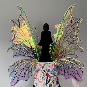 Dark Fairy Wings for Adults, Iridescent Elven Wings for Gothic Cosplay, Fantasy Events, Halloween Costume, Renaissance Festival Wings