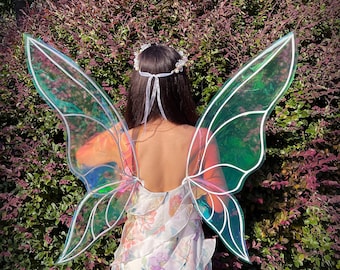 Grote feeënvleugels, iriserende witte feeënvleugels, feeënvleugels voor cosplay kostuum, festivals feeënvleugels fotorekwisiet, bruiloft feeënvleugels