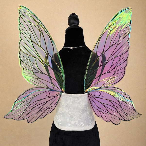 Dark Forest Fairy Wings for Adults, Iridescent Butterfly Wings, Black Fantasy Costume, Renaissance Faire