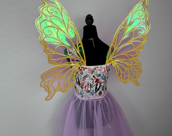 Yellow Iridescent Fairy Wings for Adults, Medium Strapless Renaissance Faire Cosplay Accessory