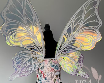 Iridescent Butterfly Wings for Women, Lage Fairy Cosplay Wings for Halloween, Fantasy, Ren Faire Costume