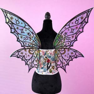 Black Fairy Wings for Adults, Zodiac, Astrology Wings, Magical Celestial Wings for Festival, Cosplay or Photoshoot