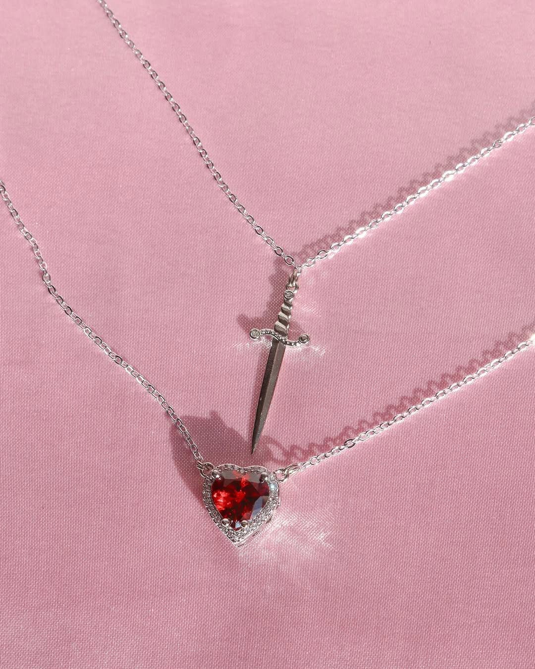 Buy 2pc Heart and Sword Necklace, Couple Necklaces, Couple Matching  Necklaces, Anniversary Gift, Sword Necklace, Necklace Set, Silver Plated  Online in
