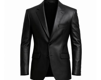 Herren Schwarzer Echter Schaffell Leder Blazer - Slim Fit Lässiger Ledermantel