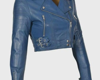 Cropped Lambskin Leather Motorcycle Jacket - Biker Party Bolero