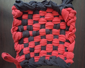 Eco-friendly tawashi trivet made from recycled sweaters