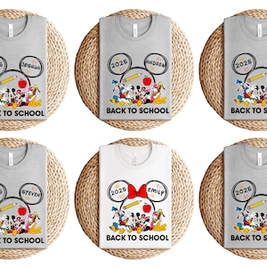 Camisetas Disney de regreso a clases 2025, camiseta personalizada Disney de primer día de clases, camiseta Mickey y sus amigos de bienvenida a clases, camiseta escolar Disney