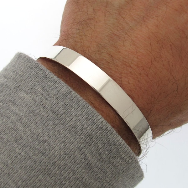 Sterling Silver Plain Cuff armband Flat Cuff Bangle voor mannen Smooth High Polished Silver Cuff Mens Cuff Bracelet Mens verjaardagscadeau voor hem