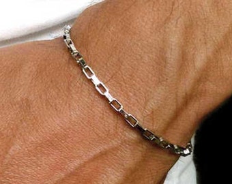 Bracciale in argento da uomo, regalo fidanzato, bracciale a catena rettangolare da 2 mm per uomo. Bracciale minimalista in acciaio inossidabile per uomo - Stile unisex