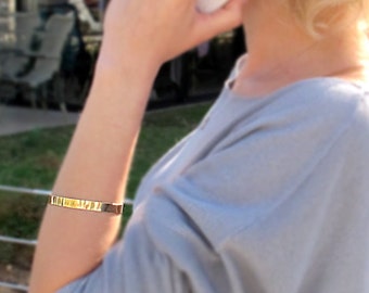 Gold Cuff Bracelet. Personalized bracelets Custom Engraved Bangle Custom Cuff Bracelet. Message bracelet. Inspirational bracelet for Her