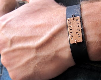 Coordinates Bracelet for Men, Personalized Gift, Birthday Gift for him, Custom Bracelet Mens Copper GPS Bracelet Leather Bracelet Men