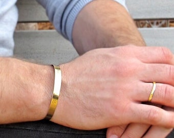 Gold Engraved Cuff Bracelet for Men Personalized Gift for Him Custom Mens Cuff Mens gold Bangle Hidden Message Birthday Boyfriend gift