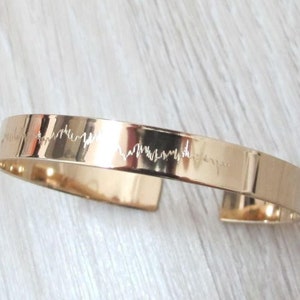 Gold Heartbeat bangle Bracelet Custom Engraved real EKG Cuff Bracelet Personalized Gift Gold Filled Heartbeat Jewelry Gold Bangle Designed