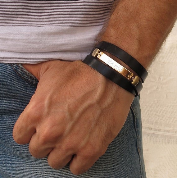 Mens Personalized Bracelet, Men's Leather Bracelet, Dark Brown Leather and  Aluminium Plate,coordinate Personalized Braceletchristmas Gifts - Etsy