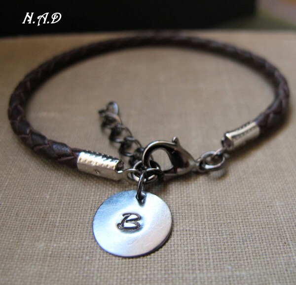 Personalized Mens Charm Bracelet. Braided Leather Brown Etsy