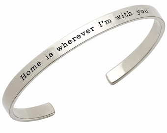 Custom Message Silver Bracelet for Women Inspirational cuff Engraved Quote Skinny Bangle Silver or Gold Personalized Birthday gift her