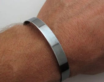 Mens Black Cuff Bracelet Gift for Him, Dark Bangle Unique Open Bangle Design for Boyfriend, Husband Gifts Personalized Jewelry