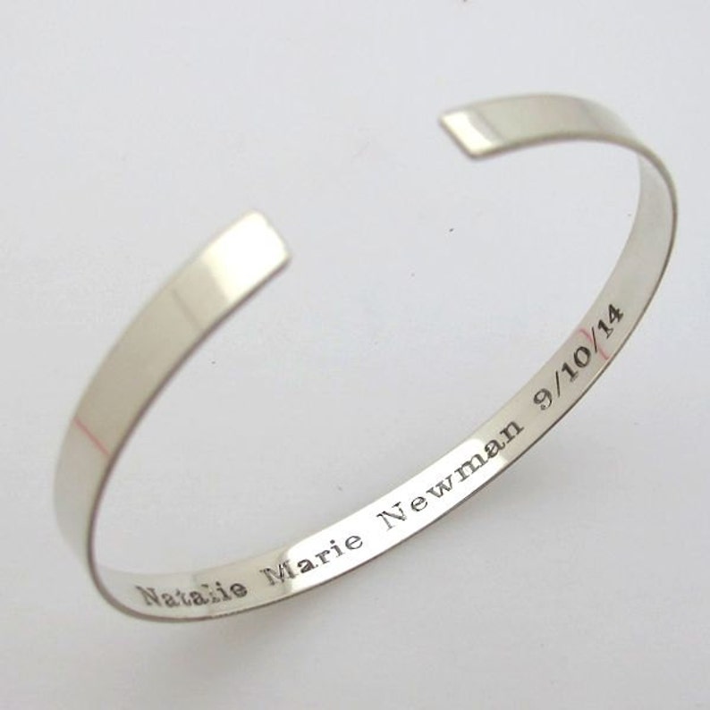 hidden message engraved silver cuff bracelet for her