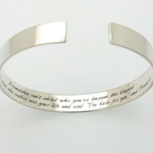 925 Sterling Silver Inspirational Bracelet Custom Quote Engraved Cuff Friendship Secret Message cuff Personalized Birthday Bff gift for her