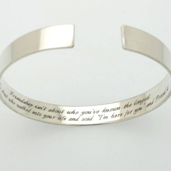 Bracelet d’inspiration en argent sterling 925. Devis personnalisé Manchette gravée, Message secret Open Bangle, Valentine Cadeau personnalisé Bff