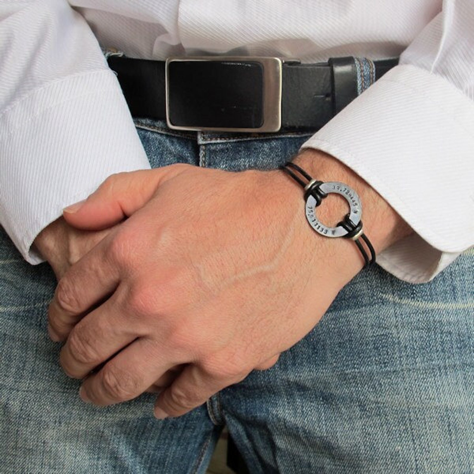 Custom Mens Bracelet Personalized Bracelet Black Leather Etsy