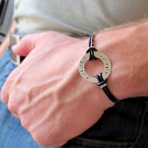 Coordinates Bracelet for Men, Boyfriend Gift, Personalized Men Leather Bracelet, Gift for Him, Halo Circle Bracelet, Husband Gift image 3