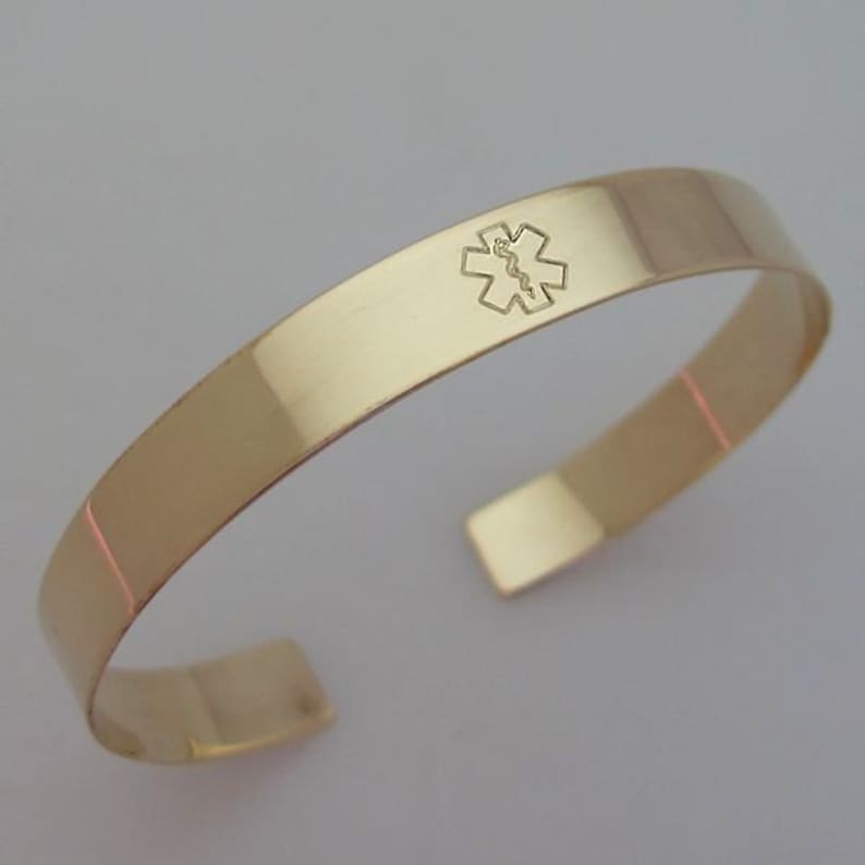 Medical Alert Bracelet Personalized Gold Filled Cuff Etsy