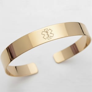 Braccialetto di allerta medica in oro personalizzato con simbolo della stella della vita, bracciale identificativo medico, braccialetto di allerta allergie, diabetico, epilettico, informazioni personalizzate