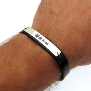 Personalized Soundwave Bracelet for Men, Sterling Silver Voice Recording Jewelry, Leather Bracelet, Unique Gift for Boyfriend or Husband