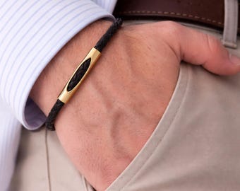 Flätat läderarmband för män Guldarmband Pojkvänpresent Födelsedagspresent till honom Make Fars dag-present Herrfödelsedagspresent