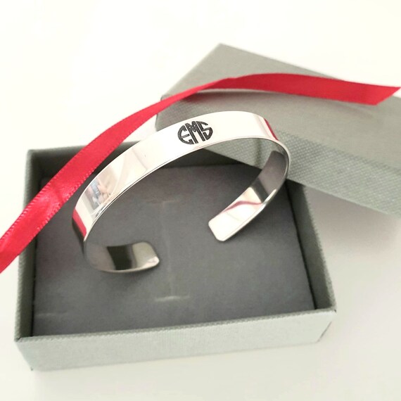 Custom Monogram Bracelet Silver Cuff Monogram Initials bracelet Unisex Monogrammed Name Bracelet Birthday 3 letters Cuff Bracelet