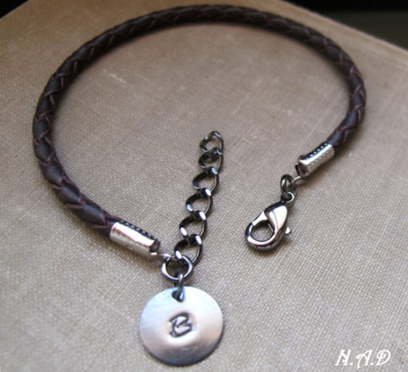 Personalized Mens Charm Bracelet. Braided Leather Brown Etsy