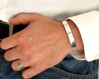 Personalized Mens Bracelet Engraved Silver Cuff for him Boyfriend Birthday Gift for Men Customized up to 12 words Gift for Him