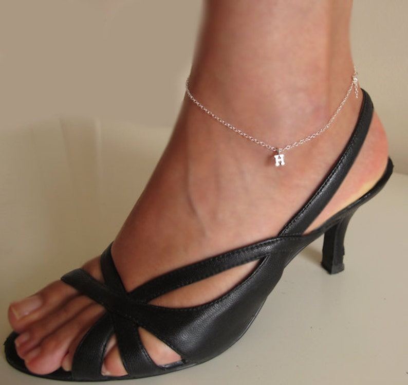 Initial Charm Ankle Bracelet Sterling Silver Anklet | Etsy