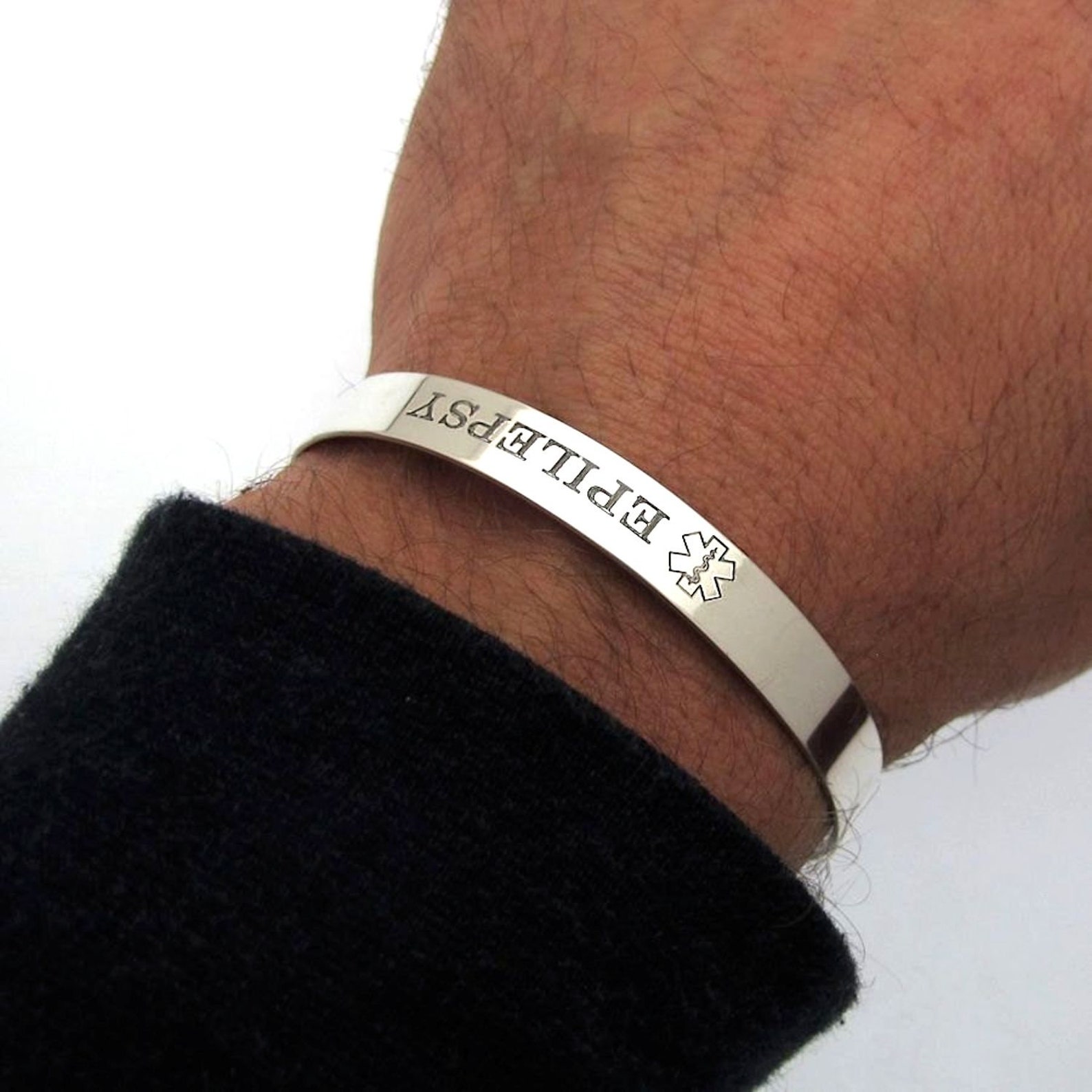Mens Medical Alert Bracelet Sterling Silver Medical ID Cuff Etsy