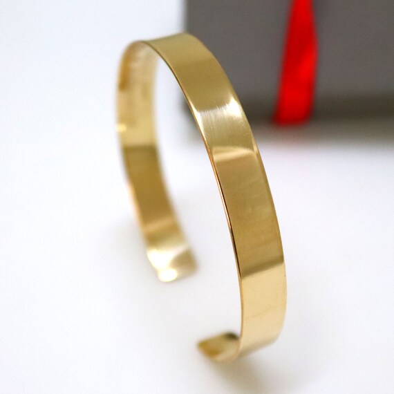 Gold Cuff Bracelet, Anniversary Gift for Husband, Fiance Gift for Him Inside Engraving