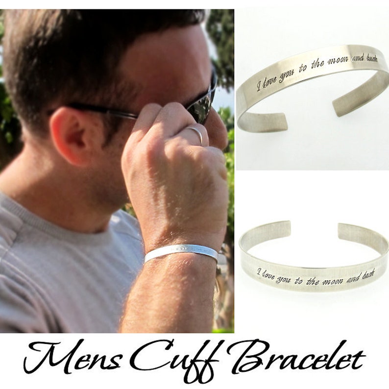 Mens Personalized Cuff Bracelet Custom Sterling Silver Cuff Anniversary Gift For Men Groomsmen Gift Mens Bracelet Mens Gift Boyfriend Gift