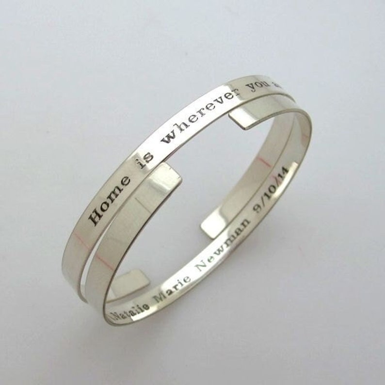 engraved narrow silver bangle cuff bracelet