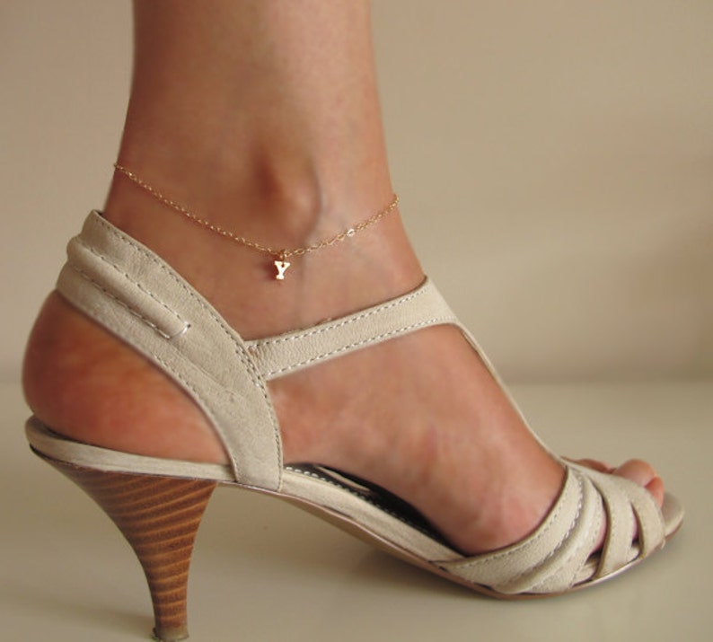 Initial Charm Ankle Bracelet Sterling Silver Anklet | Etsy
