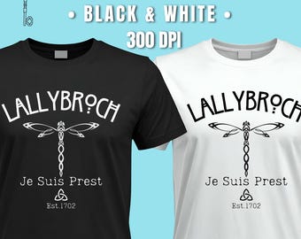 Outlander Lallybroch PNG • Dragonfly Crest • Je Suis Prest • Scottish Highlands Fanart • Black & White Sublimation Design