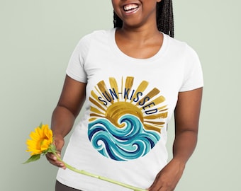 Sun-Kissed PNG Sublimation Design, Retro Sun and Ocean Waves, Groovy Summer Shirt, Digital Download