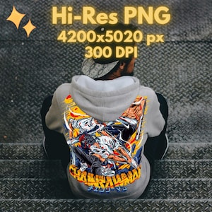 Homme à la tronçonneuse PNG | Impression de fanart inspirée | Dessin animé PNG | Art mural coloré pour amoureux des mangas, sweat à capuche, t-shirt | Sublimation PNG