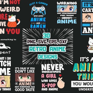 Kawaii Anime Quotes | SVG Bundle | 30 Chibi-Style PNG | SVG Designs for Cricut | Sublimation & More