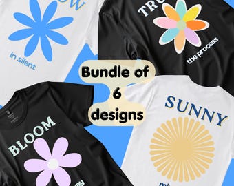 Retro Boho Flower Quote PNG Bundle, Summer Motivational Sublimation Designs (Digital Art)