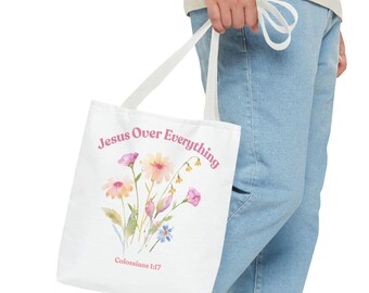 Bible Tote Bag for Women Canvas Satchel with Colossians 1 17 Scripture Church Bag Christian Gift for Her Bible Study Religious Tote