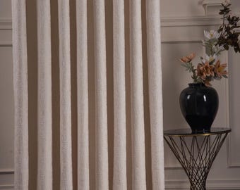 Beige Textured Curtain Panel: Bohemian Minimalist Window Drape