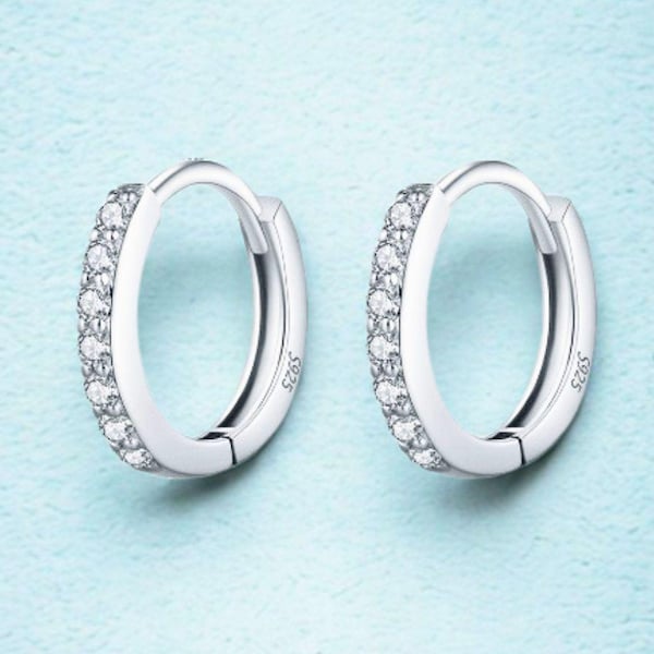 Moissanite Huggie Hoop Earrings| 925 Sterling Silver, Dainty Earrings, Minimalist Everyday Jewelry, Gift for Her