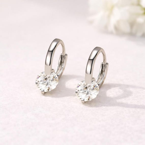 Moissanite Hoop Earrings 2CT Total | 925 Sterling Silver Diamond Earrings for Women | Luxury Moissanite Earrings Gift