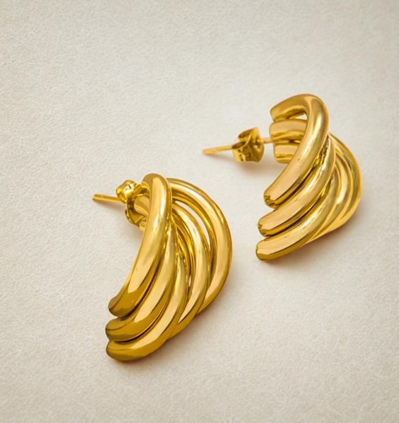 Chunky Gold Croissant Hoops | Parisian Dome Earrings, 18K Gold PVD, Tarnish-Free Hoops | Gift for Her, Waterproof