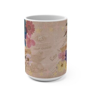 Retro Floral Mug, Pastel Coffee Cup, Vintage Tea Mug, 15oz Flower Pattern Mug, Cute Kitchen Decor, Unique Gift Idea